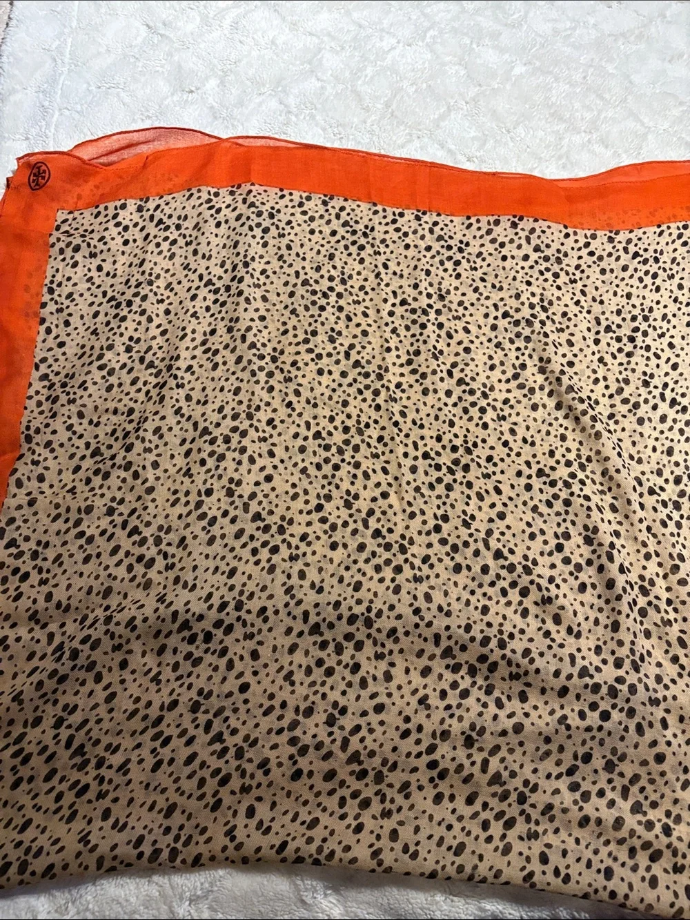 Tory Burch Leopard Print Scarf with Orange Border